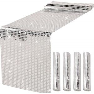 Ulteronixshop-4pi&egrave;ces Chemin de Table Disco,Chemin de Table Argent&eacute; Paillettes,pour Ann&eacute;es 70 80 Disco Party Deco,Anniversaire,Mariage,30x180 cm - Neuf