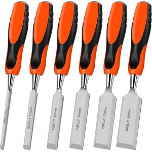 MEVRONISSHOP-Ciseaux a Bois Professionnels 6 Pi&egrave;ces, 6, 12, 19, 25, 32, 38 mm, Gouge a Bois,Outils Menuiserie&iquest;Lames Tranchantes Avec Poign&eacute;es Confortables pour La Sculpture Sur Bois - Neuf