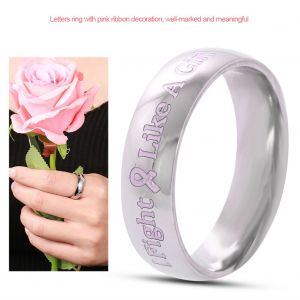 Bague Ronde En Acier Titane Pour Femme, Motif Ruban Rose Avec Lettres Decoratives (9#) - Neuf