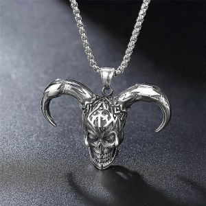 Bijoux Transfrontaliers Europ&eacute;ens Et Am&eacute;ricains En Acier Titane Collier Hip Hop Pour Hommes En Acier Inoxydable T&ecirc;te De Clown Corne T&ecirc;te De Mort Pendentif Accessoire Personnalis&eacute; - Neuf