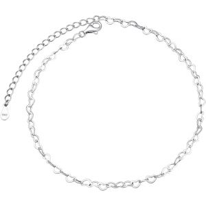 Bracelet De Cheville Femme Argent 925, Chaîne De Pied Ajustable À Maille Coeur/Boule 22+5cm - Neuf