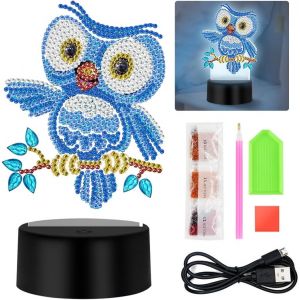Bnhgc-Diamond Painting Lampe 5d Hibou,Led Diamond Painting Enfant Creatif,7 Couleurs Veilleuse Pour Enfants,Bricolage Veilleuse Pour Filles Et Garçons Chambre Décor Cadeaux Anniversaire - Neuf