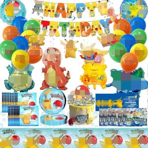 Cauc-D&eacute;coration D'anniversaire Sur Th&egrave;me Dessin Anim&eacute;, Ensemble De Ballons D'anniversaire Pour Enfants, Comprend Banni&egrave;re,D&eacute;coration G&acirc;teau, Ballons, Nappe, Serviette Papier, Assiette, Carte D'invita - Neuf