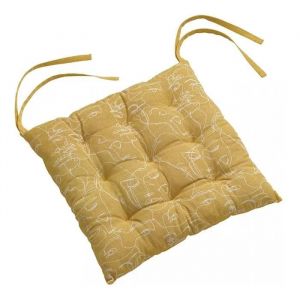 Galette De Chaise - Visage Nymphea - 38 X 38 Cm - Jaune - Matelass&eacute;e - Int&eacute;rieur - Neuf