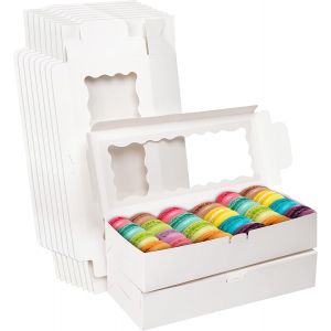 Cmws-Belle Vous Lot De 10 Boite Papier Kraft Blanche Avec Fenêtre - Boite Gateau 14 X 32 X 6,5 Cm - Boite Pâtisserie Pour Cookies, Cupcakes, Pâtisserie Et Tarte & Cadeaux - Neuf