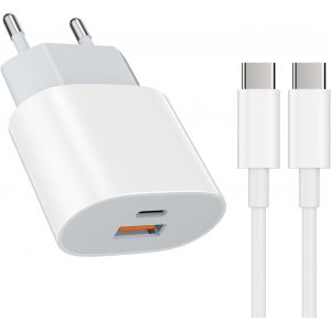 JGD-Chargeur Rapide USB Type - C 25W Adaptateur de Charge Alimentation Chargeur USB Type - C 15W avec c&acirc;ble de Charge Rapide 2M (Blanc) pour: iPhone 17 16 15 Pro/Max/Plus Samsung Galaxy s25 S23 s22 - Neuf