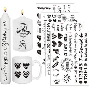 Chenquansarl-Lot De 4 Tatouages Pour Bougies, Impression Par Transfert D'eau, Autocollants Pour Bougies D'anniversaire, Film Autocollant Pour Bougie, D&eacute;coration De Bougies Pour Bougies Diy, Tasse - Neuf