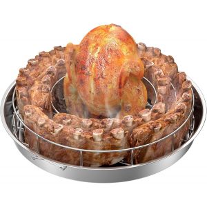 Ulteronixshop-Support de C&ocirc;tes Circulaire, R&ocirc;ti de Poulet BBQ Rib Ring en INOX pour Barbecue au Charbon, Kamado Barbecue &agrave; C&eacute;ramique, Fumoir Smoker - Neuf