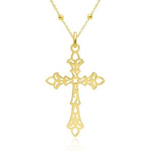 Asas-Collier Pendentif Croix Chrétienne En Filigrane Pour Femme En Argent 925 Plaqué Or,Collier Religieux Avec Chaîne 45 Cm Présenté Dans Une Boîte Cadeau(Or) - Neuf
