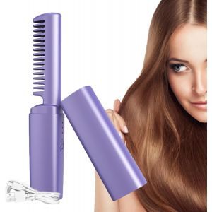 KAL-Fer À Lisser | Brosse Lissante 3 Temps | Brosse Chaude Portable Et Baguette À Friser, Peigne En Fer Plat Sans Fil Pour Femmes Pour Des Cheveux Lisses Instantanés - Neuf