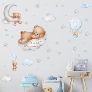 Décoration Murale Chambre Bébé Mignon,Décoration Murale De Chambre Imperméable,Sticker Ours Sur Lune Sticker Mural Peut Être Disposé Et Combiné À Volonté,Stickers Muraux Pour Chambre De Bébé - Neuf