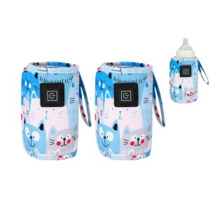 Lot de 2 chauffe-biberons portables avec temp&eacute;rature r&eacute;glable et chargement USB - Neuf