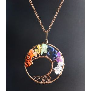 Collier Avec Pendentif En Cristal Arbre De Vie 7 Couleurs, Pierre Polie, Exquis Arbre De Sagesse, Collier En Cuivre Ancien $ Collier Arbre De Vie En Cristaux De Quartz - Neuf