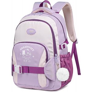 CHECARZHN--NO1-Sac À Dos Fille Primaire, 2025 Cartable Enfant Scolaire, Sac Ecole Fille Collège Imperméable Pour Cp Ce Cm 8 À 12 Ans, 20L-Violet - Neuf