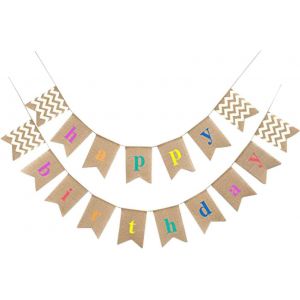 Sept-Banderole Anniversaire Jute Happy Birthday Banderole Guirlande Joyeux Anniversaire Pour Décorations De Fête D'anniversaire - Neuf