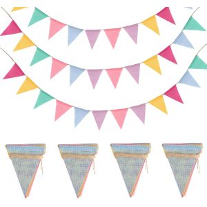Mevronisshop-4 Pcs Guirlande Fanions Exterieur, 4 M Guirlande Fanions Toile De Jute Multicolore, Drapeaux De Triangle Banni&egrave;re Pastel Pour D&eacute;corations Anniversaire Mariage F&ecirc;te Jardin (48 Fanion, 4 M - Neuf