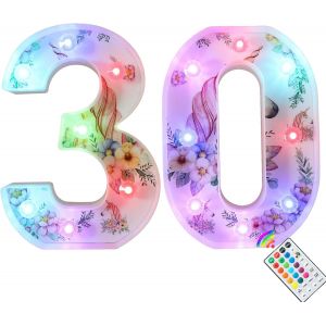 Chiffres Lumineux À Del Licorne - 18 Couleurs Changeantes - Décoration De 14e Anniversaire - Cadeau Licorne Pour Filles - Décoration De Table Murale De Noël - Numéro 14 - Neuf