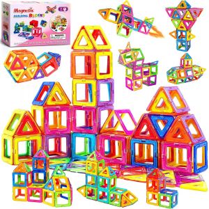 Mdy-Construction Magnetique Enfant, 61 Pièces Bloc De Construction Magnétique, Jeu De Aimantés, Jeu De Construction Magnétique, Briques Magnétiques De Construction Pour Garçons Et Filles 3-8 - Neuf