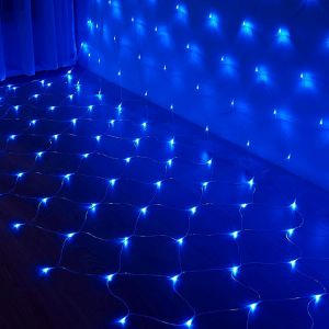 KAL-Guirlande Lumineuse À 96 Led - Filet Lumineux Étanche À Piles - Rideau Lumineux Décoratif - Lumière De Noël - Rideau De Terrasse - Pour Sapin De Noël, Pelouse, Buissons (Bleu, 1,5 X 1,5 M) - Neuf