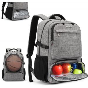 LETNERNY-Sac À Dos Ordinateur Portable 17.3 Pouces Homme Femme Avec Port De Chargement Usb De Filet De Basket Poche À Lunch Sac À Dos Multifonctionnel Sac A Dos Pc Portable Pour Voyage/Scolaire,Gris - Neuf