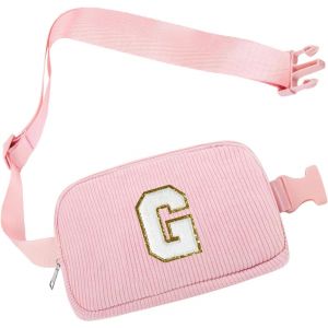 RFCBC-Sac Banane Femme Velours Côtelé, Sac Bandoulière Tendance, Rose Sacoche Banane avec Initiale G pour Faire du Shopping, Voyager, Sortir, Travailler, Anniversaire Mariage Cadeau pour Femmes Fille - Neuf