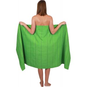 Drap De Bain Xxl Lines Grande Serviette De Plage Ou À Sauna 100% Coton 90x180 Cm Vert - Neuf