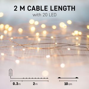 TIANYI-Guirlande Micro LED en fil de cuivre 2m, 20 LED, guirlande LED &agrave; pile CR2032 | LED Guirlande lumineuse chambre, Int&eacute;rieur Deco pour Mariage, No&euml;l, F&ecirc;te, couleur blanc chaud | Lot de 6 pi&egrave;ces - Neuf