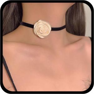 Kal-Collier Ras Du Cou En Fleurs Vintage Collier De Fleurs En Velours Noir Collier De Fleurs Roses Blanches Collier Ras Du Cou En Velours Daim Bijoux Pour Femmes - Neuf