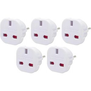 KALANKA-UK vers EU Adaptateur de Voyage, [5 Pcs] Adaptateur Prise UK 3 Broches vers Les Prises Europe/France 2 Broches (Blanc) - Neuf