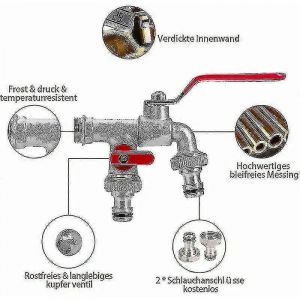 Robinet De Jardin Double,Robinet Avec 2 Sorties 3/4 Entrée 1/2,1 Rouleau De Ruban D'étanchéité,Double Connexion Et Extrémité De Tuyau Pour Jardin,Baril De Pluie,Lavage Mach - Neuf