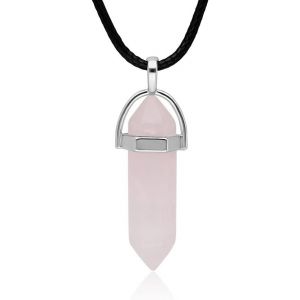Kal-Pendentif Homme Et Femme Pierre &Eacute;nerg&eacute;tique Naturelle Forme De Pointe Et Zamak Plaqu&eacute; Argent Collier Amulette Gemme Gu&eacute;rison De Protection Id&eacute;al Cadeau - Neuf