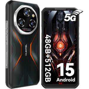 OUKITEL WP55 Pro 5G Smartphone - Android 15, 48Go+512Go Telephone Portable Incassable 108MP+32MP Vision Nocturne 120Hz 6.6"" 2.4K FHD+ 11000mAh+33W IP68/IP69K Dual SIM/NFC/OTG-2025 Orange - Neuf