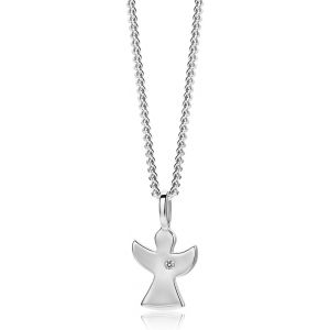 Collier Femme, Argent 925 Sterling, Collier Ange Gardien, Chaine Argent Avec Pendentif Ange Et Pierre Zirconium, Cha&icirc;ne Gourmette 45cm, Bijoux Femme Hypoallerg&eacute;niques, Boite A Bijoux Incluse - Neuf