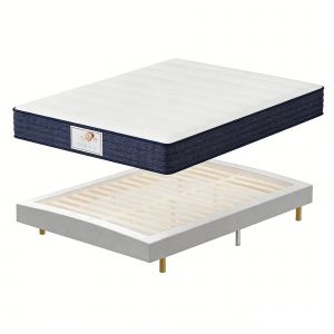 Ensemble Matelas &agrave; ressorts+ Lit Sommier Tapissier D&eacute;co 140x190cm, Epaisseur du Matelas 22cm - Neuf