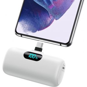 Thef-Batterie Externe Usb C 5000mah, 15w 3.0a Charge Rapide Chargeur Portable Mini Power Bank Avec Écran Lcd Compatible Avec Samsung S23,S22/Note/Huawei/Moto/Lg/Pixel/Nexus,Usb C Phones Etc - Blanc - Neuf
