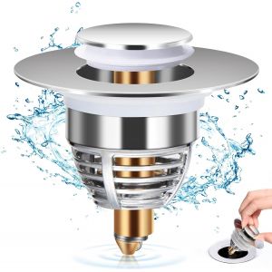 Bonde d'évier universelle, bonde améliorée, bonde à tirette, accélère le drainage sans colmatage, pour baignoire et cuisine - Neuf