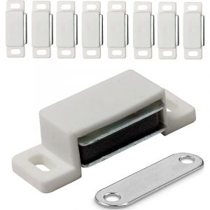 Lot de 10 loquets magnétiques pour meubles - Blanc, portes, armoires 45 mm - Loquets magnétiques avec aimants pour armoires et placards - Charnières magnétiques - Neuf