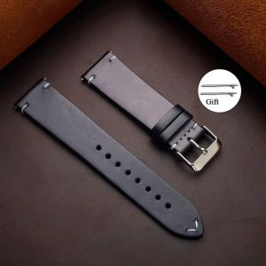 Rskal-Bracelet Vintage En Cuir De Veau Véritable, Cire D'huile, 18mm 19mm 20mm 21mm 22mm 24mm, Pour Omega, Couture À Dégagement Rapide, Accessoires De Montre|Black|18mm - Neuf