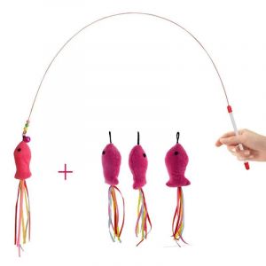 Bâton de chat en métal élastique,baguette amusante,jouet + 3 pièces,faux poissons en peluche remplaçables,interactif avec chaton,animaux de compagnie,faire amusant--As Pic - Neuf