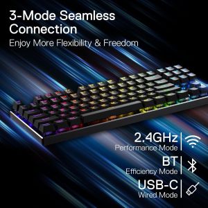 K660Rgb-Pro Clavier De Jeu Rvb Sans Fil,80 % 87 Touches Bt/2,4 Ghz,Clavier M&eacute;canique Trimode En Aluminium Avec Touches De Fonction Mac,Prises Rempla&ccedil;ables &Agrave; Chaud Et Forme D'Absorption Du - Neuf