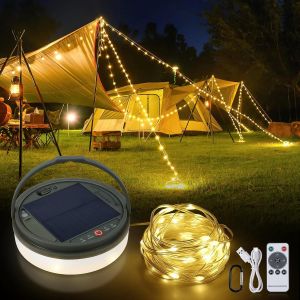 Smy Guirlande Lumineuse Camping Enroulable, 13m 160led, 3600mah, Rechargeable Par Énergie Solaire Et Usb, Portable Lampe Guirlande Camping Avec Télécommande Pour Tente Randonnée Jardin Cour - Neuf