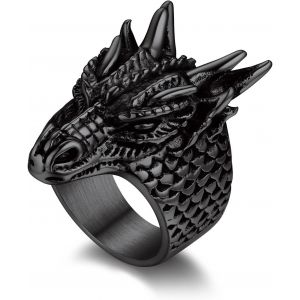 Tianyi-Bague Dragon Homme Acier Inoxydable/Plaqué Or/Noir, Bague Chevalière Animal De Punk Style, Taille De 54 À 67 - Neuf