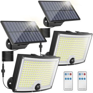 Lampes Solaires D'ext&eacute;rieur 202 Led Avec D&eacute;tecteur De Mouvement, &Eacute;tanch&eacute;it&eacute; Ip65, Angle D'&eacute;clairage 120 &deg;, Lot De 2 Applique Murale Solaire Pour Jardin Avec C&acirc;ble De 5 M - Neuf