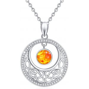 Collier Celtique En Argent Sterling 925 Avec Pendentif En Pierre De Lune Et Soleil Avec Cristal De Pierre De Lune Et Soleil - Cadeau Pour Femme Et Fille, Argent Sterling - Neuf