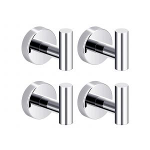 Lot de 4 crochets muraux en acier inoxydable argent&eacute; pour serviettes et peignoirs - Neuf