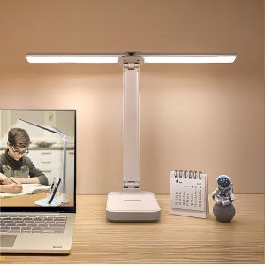 Kalanka-Lampe De Bureau Led Double T&ecirc;te 40cm, Double T&ecirc;te, 4000mah Lampe, 3 Modes De Couleur Dimmable, Port De Charge Usb, Protection Des Yeux Lampe De Table Pliable Pour &Eacute;clairage De Bureau, Lecture - Neuf
