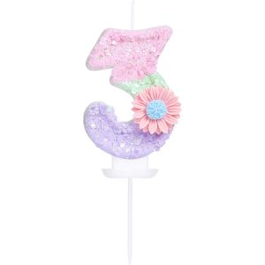 Chenquansarl-Bougie D'anniversaire En Forme De Chiffre 3 Avec Fleur, Bonbons Macarons Paillet&eacute;s, Bougie D'anniversaire Pour Fille Et Femme, Th&egrave;me Doux, 3e Anniversaire, Mariage, D&eacute;coration De G&acirc;teau - Neuf
