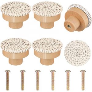 Lot de 6 boutons de commode en rotin style boh&egrave;me, vis rondes, compatibles avec les boutons de meubles style boh&egrave;me - Neuf