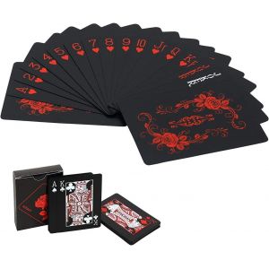 Jeu De Cartes Poker &Agrave; Jouer En Pvc Imperm&eacute;able Innovant Cartes De Poker En Plastique Avec Le Dos Noir Pour Le Tour De Cartes, Le Tour De Magie Et La Partie (Rouge)[Z1550] - Neuf