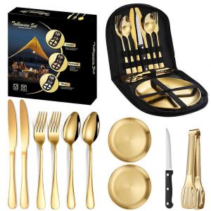 Ensemble De Couverts De Voyage Portable En Acier Inoxydable Pour Pique-Nique En Ext&eacute;rieur (Double Sac) - Neuf